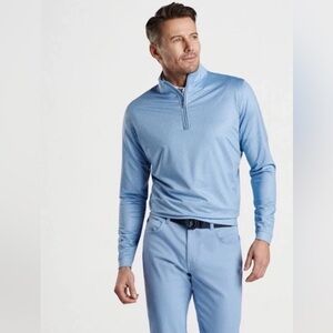 Peter Millar Mens Perth Mélange Performance 1/4-Zip Pullover, Blue XXL NWT